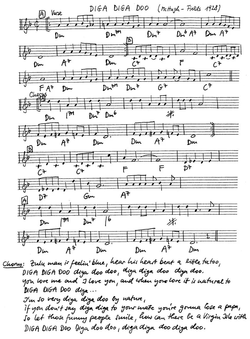 diga diga doo free jazz leadsheet - Courtesy of the Jungle Jazz Band